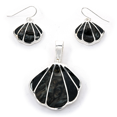 Wholesale shell Necklace Pendant Set Polished Silver Black Acrylic Abalone Inset