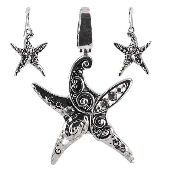 Wholesale star fish pendant earring set polished silver finish Judson Company s