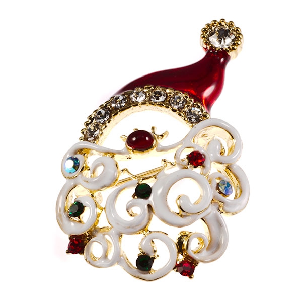 Wholesale santa Clause pin green red tiny rhinestones gold metal base Judsons wh