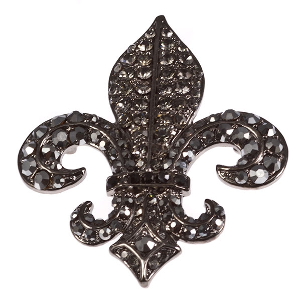 Wholesale gun metal inch pin fleur di lis smokey rhinestones