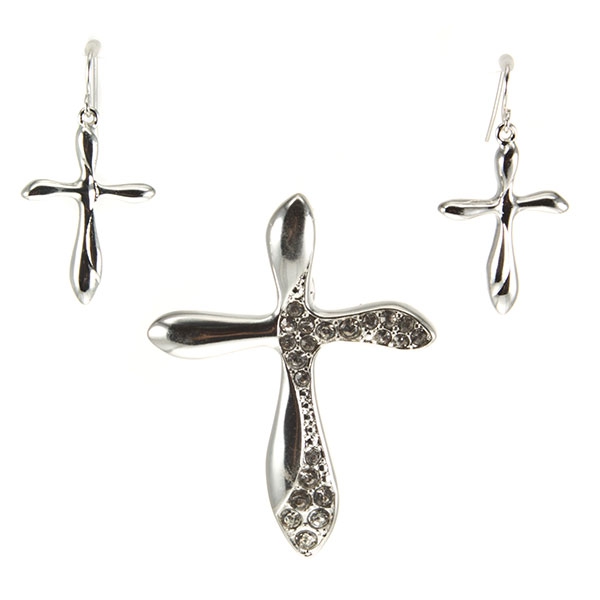 Wholesale silver inch cross pendant set crystal rhinestone accents