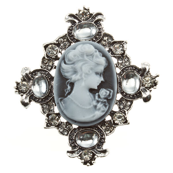 Wholesale silver cameo pin framed crystal rhinestones simulated crystal cabochon