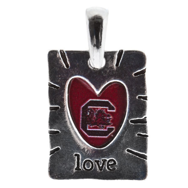 Wholesale sweet Simple Silver hammered metal pendant heart cut out USC logo inch