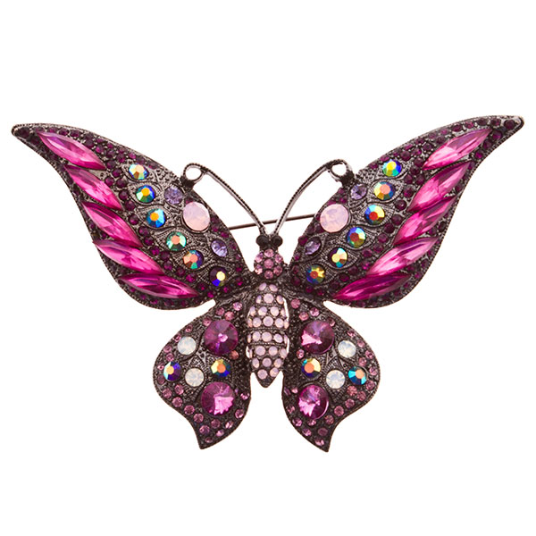 Wholesale stunning butterfly pin deep pink stones rhinestones also iridescent be