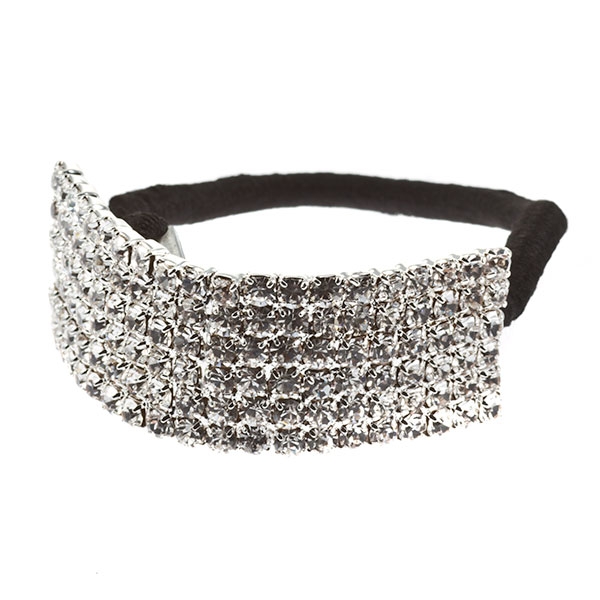 Wholesale small luxe crystal rhinestone cuff ponytail holder black elastic band
