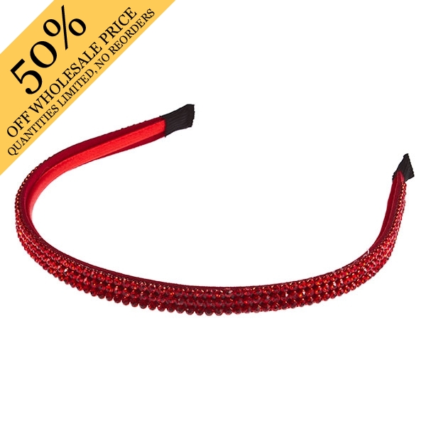 Wholesale cherry red headband black tips rows ruby red rhinestones Judson s fash