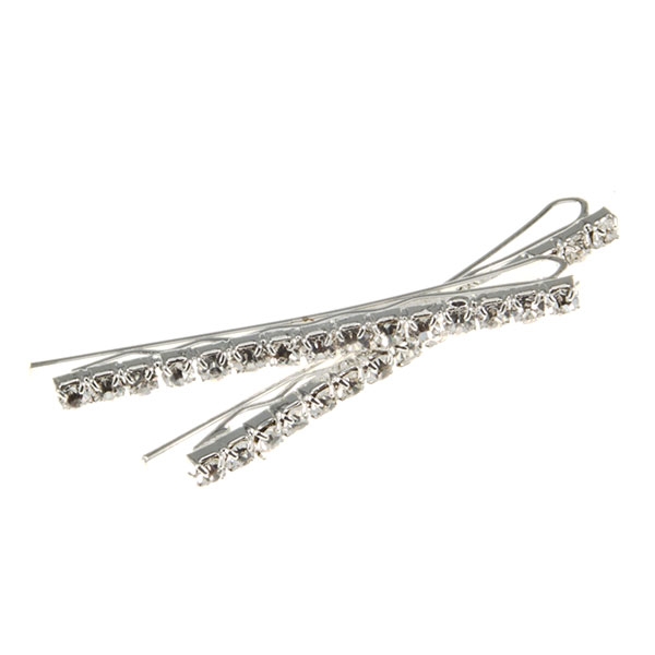 Wholesale crystal rhinestone silver finish hair clips double row petite stone