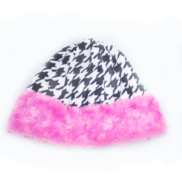 Wholesale houndstooth pink fur youth sized hat