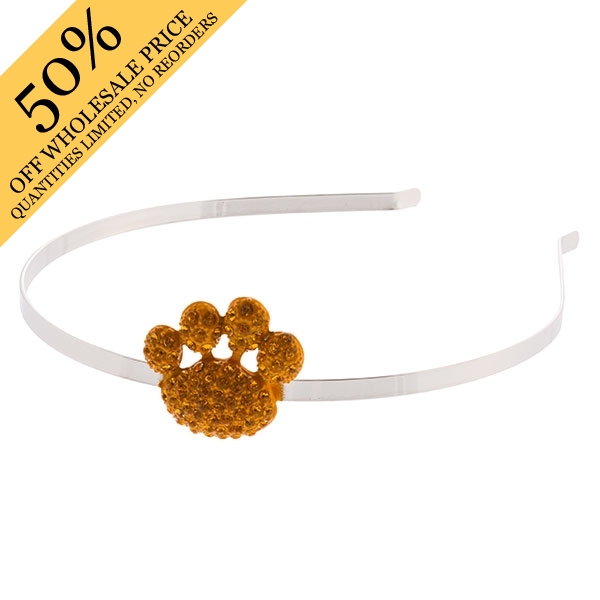 Wholesale silver headband topped inch paw pendant encrusted gold rhinestones