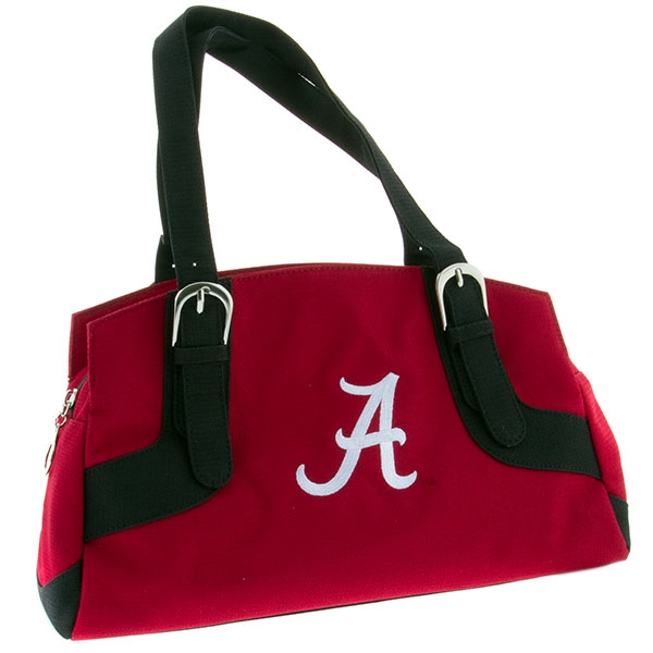 Wholesale enjoy grade crimson canvas handbag trimmed black stripes attached buck