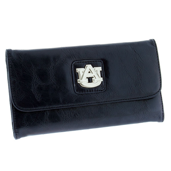 Wholesale university Auburn licensed navy faux leather tri fold wallet topped po