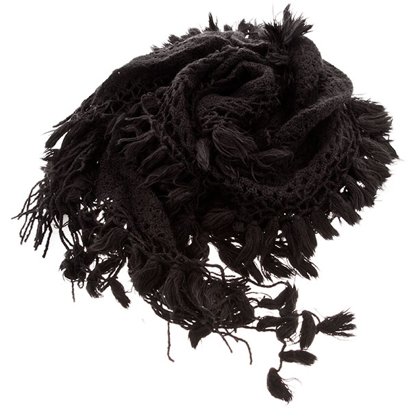 Wholesale lux black acrylic blend scarf extra soft fabric fringe