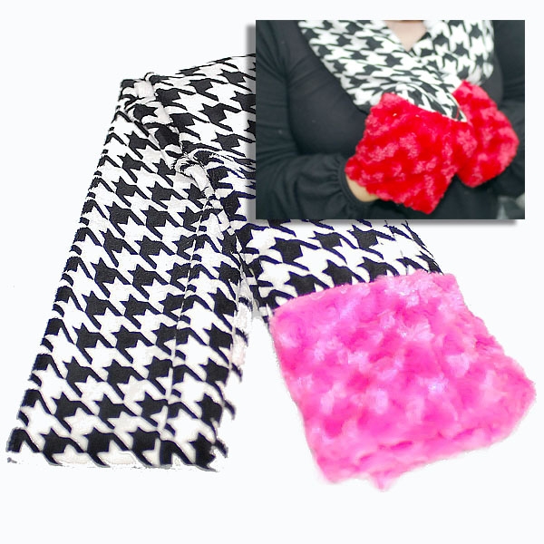 Wholesale houndstooth scarf Hot Pink fur tips