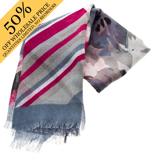 Wholesale bold floral acrylic scarf pink purple green tones approx