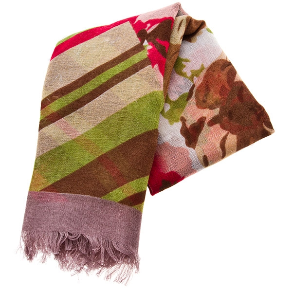 Wholesale bold floral acrylic scarf pink red taupe green tones approx