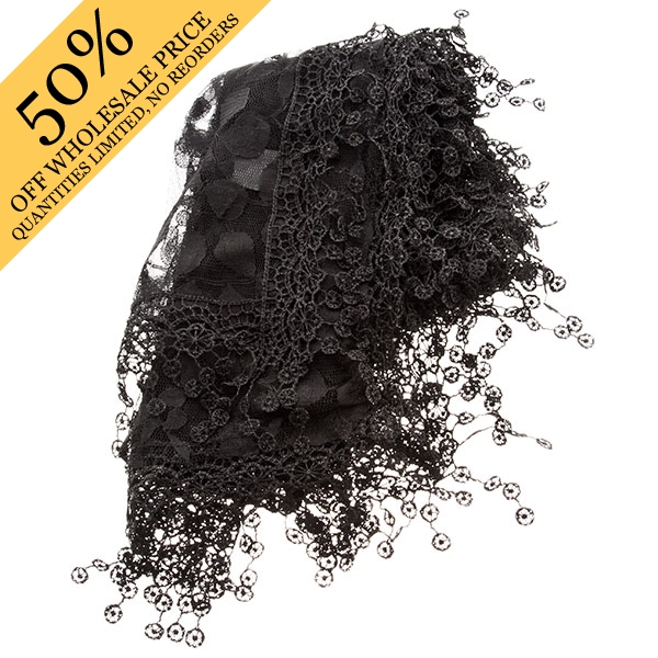 Wholesale black lace loose weave acrylic scarf approx