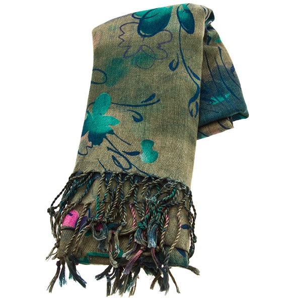 Wholesale acrylic scarf large tones green blue floral