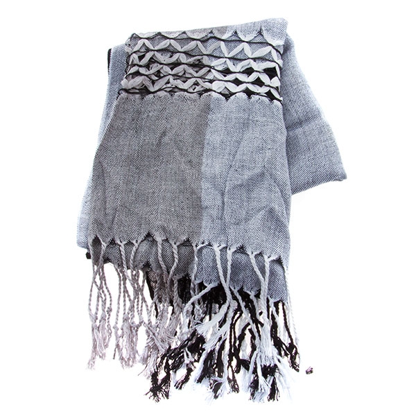 Wholesale black Silver white striped scarf Made soft rayon cotton blend fabric