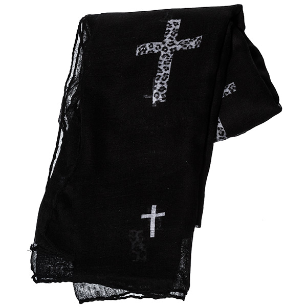 Wholesale thin lightweight black polyester fabric scarf larger white leopard pr