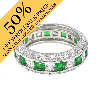 Wholesale sterling Silver Ring Clear Emerald Green mm Princess Cut CZs Cubic Zir