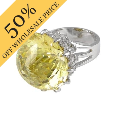 Wholesale fashion Ring Polished Silver Brass Prong Set mm Yellow Fancy Cut CZ Cu