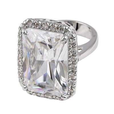 Wholesale fashion Ring Polished Silver Brass Prong Set mm mm Clear Rectangular C