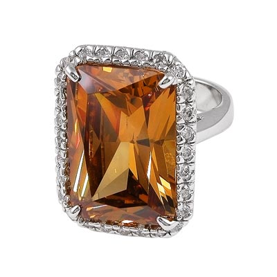 Wholesale fashion Ring Polished Silver Brass Prong Set mm mm Dark Champagne Rect