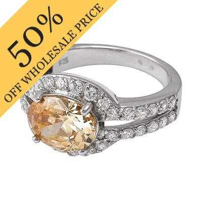 Wholesale sterling Silver Ring Prong Set mm mm Champagne Oval CZ Cubic Zirconia