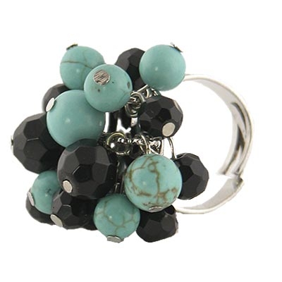 Wholesale turquoise jet black adjustable fashion ring