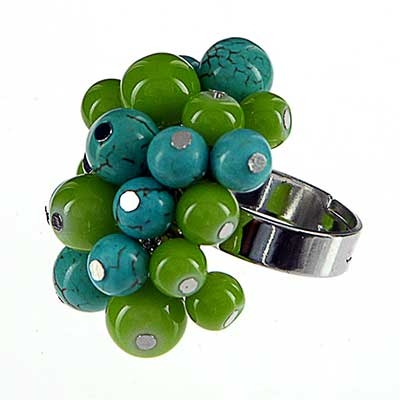 Wholesale fashion Ring Brown Gold Glass Bead Dangles Adjustable Silver Band Ring