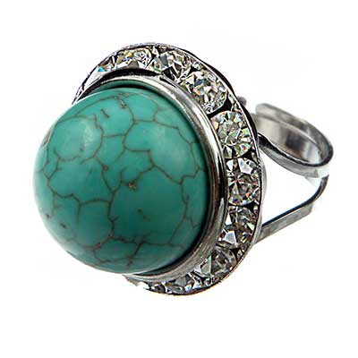 Wholesale chinese Turquoise CZs Adjustable Silver Ring Ring Approx Diameter