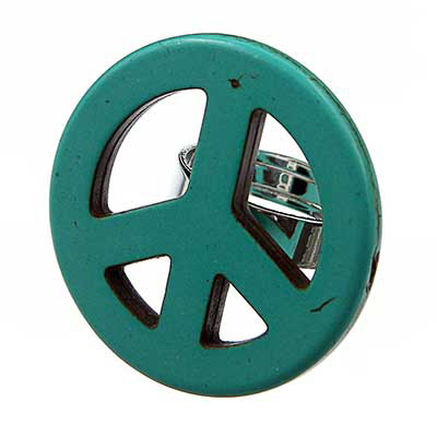 Wholesale chinese Turquoise Peace Sign Silver Adjustable Band Ring Ring Approx D