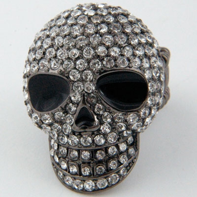 Wholesale hematite Metal Skull Fashion Ring Numerous CZs Stretch Band Fits All L