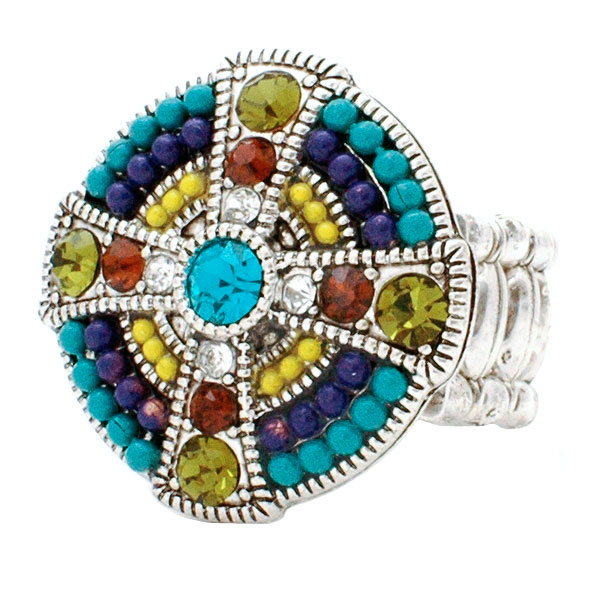 Wholesale bollywood ring multicolor beads faceted aqua cabochons crystal rhinest