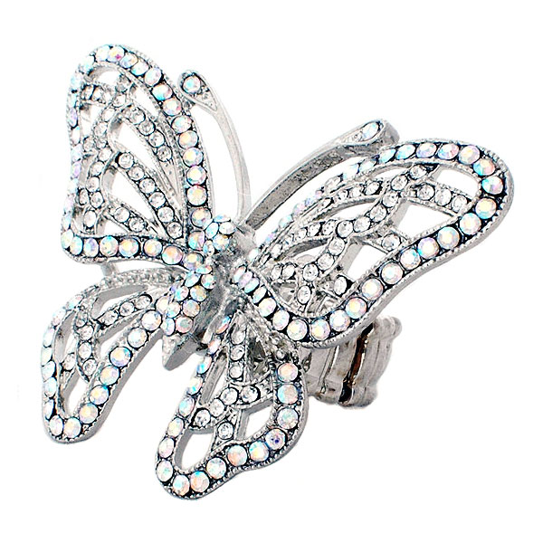 Wholesale radiant butterfly ring silver finish opalescent rhinestones Judson Com