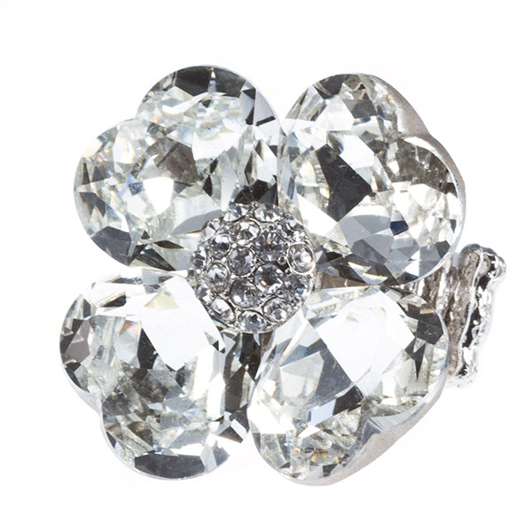 Wholesale adjustable silver flower ring large crystal faceted translucent caboch