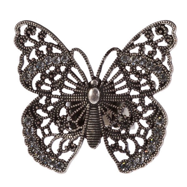 Wholesale filigree butterfly fashion ring dual finish petite crystal rhinestones