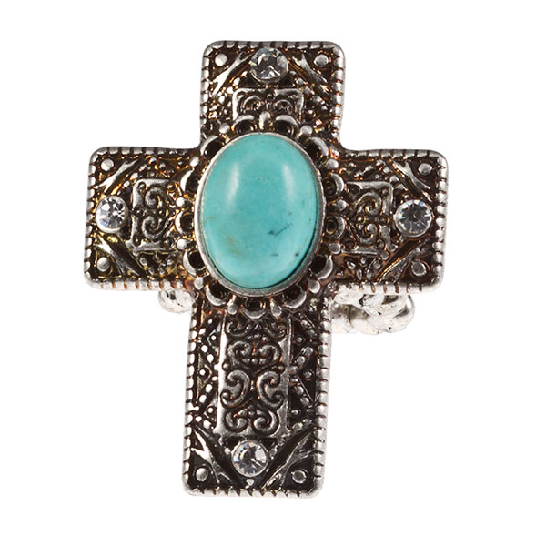 Wholesale silver stretch band rings Byzantine ornate cross turquoise cabochon sm