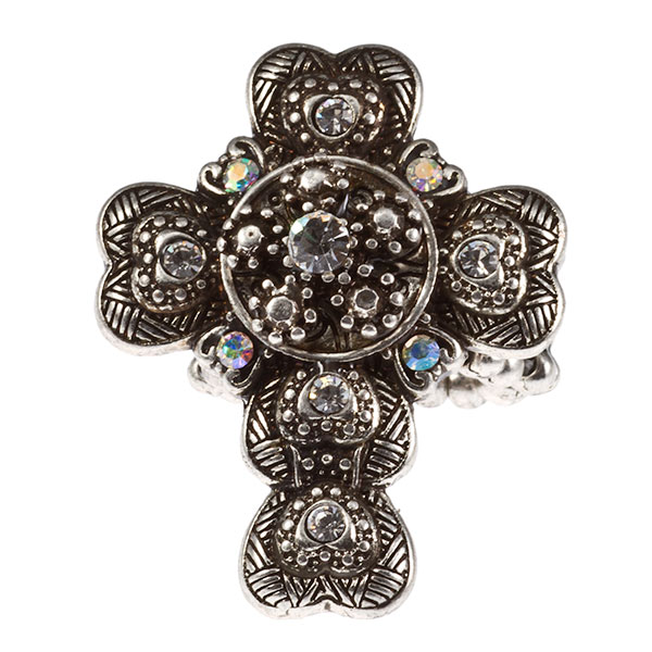 Wholesale silver stretch band rings Byzantine ornate cross hearts small rhinesto