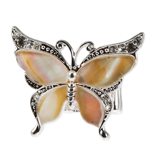 Wholesale butterfly ring polished silver stretch band mother pearl inlay Judson
