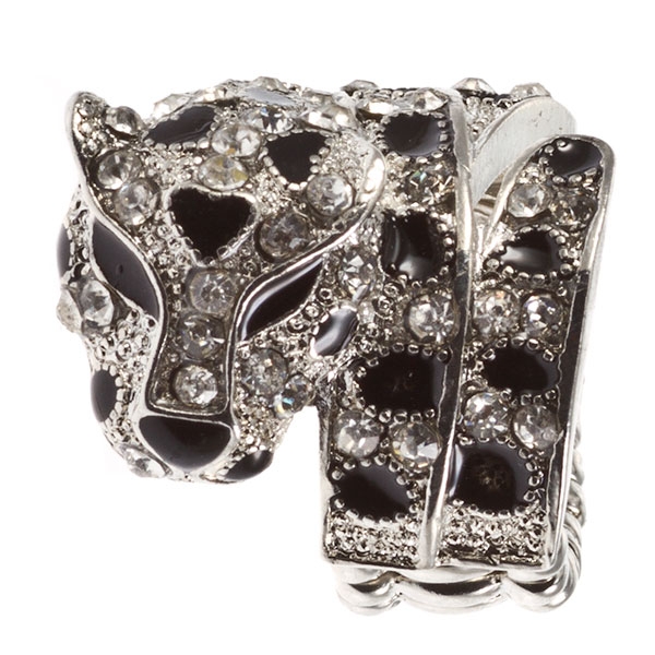 Wholesale silver stretch band ring leopard jet crystal rhinestones Judson fashio