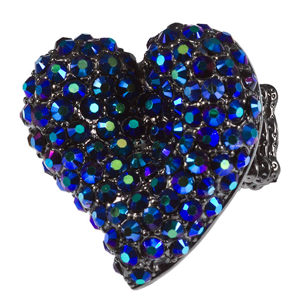 Wholesale gun metal stretch band heart ring tiny aqua blue green faceted beads J