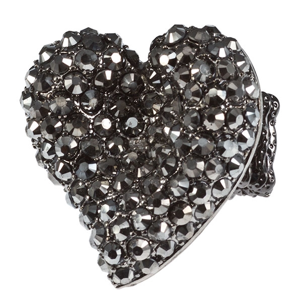 Wholesale gun metal stretch band heart ring tiny smokey silver faceted beads Jud