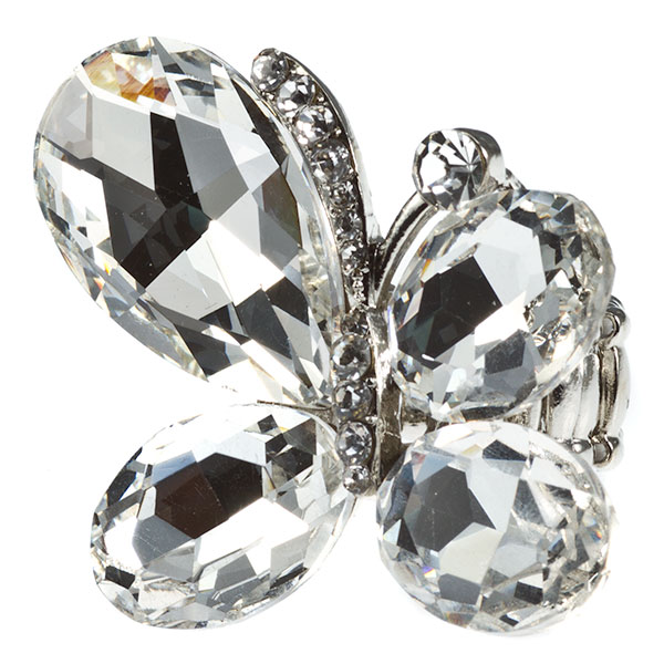 Wholesale crystal faceted cabochon rhinestone butterfly ring rhinestones silver
