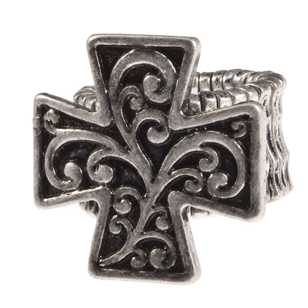 Wholesale bas relief Byzantine cross ring silver stretch band