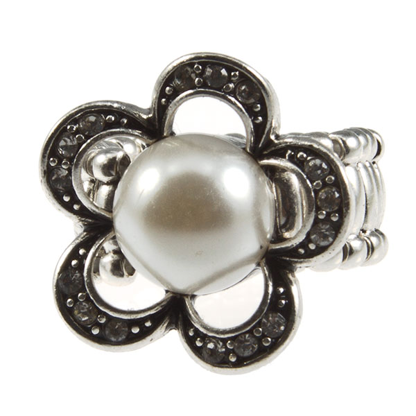 Wholesale silver stretch band ring floral pearl bead center