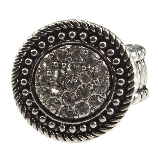 Wholesale silver stretch band ring smokey rhinestones center medallion