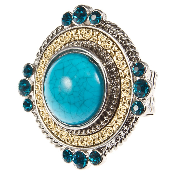 Wholesale gold silver finish ring center turquoise cabochon surrounding rings ba