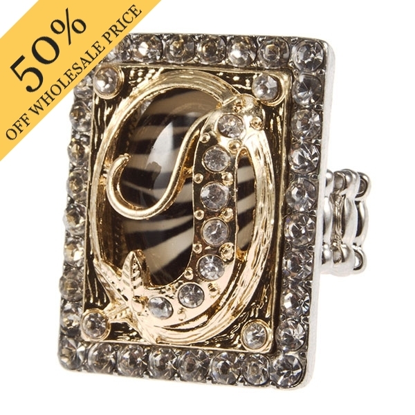 Wholesale silver stretch band ring rectangular crystal rhinestones zebra print
