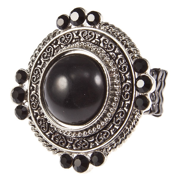 Wholesale gun metal stretch band ring silver gun metal ringlets jet rhinestones